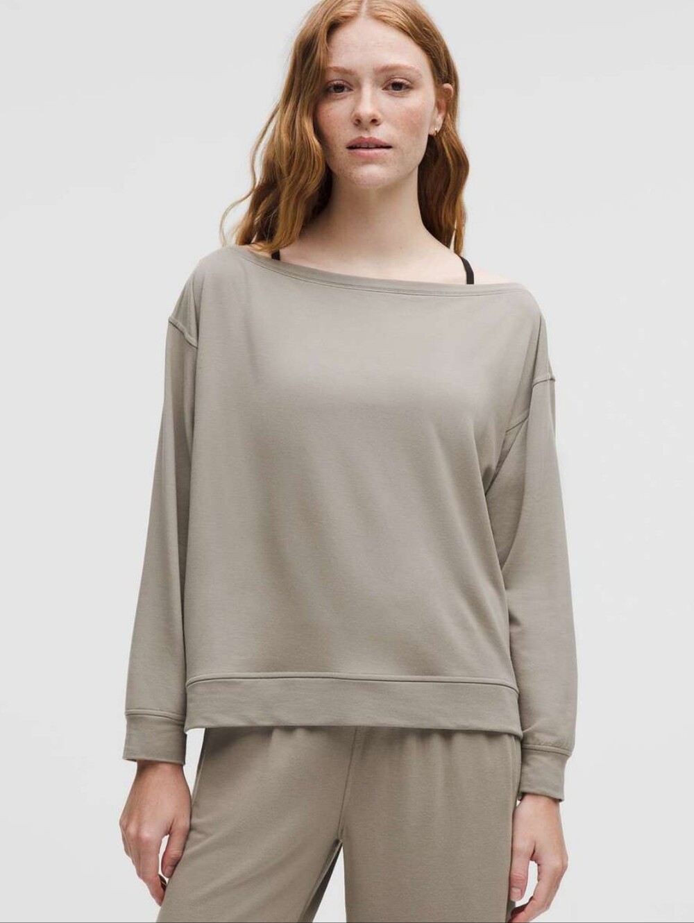 Lululemon BeCalm Oversized Boatneck Long Sleeve Shirt Warm Ash Grey Size M